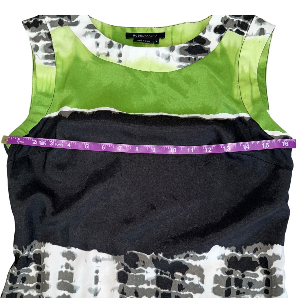 BCBGMAXAZRIA Sleeveless Sheath Dress Womens Size S Lime Green Artsy Abstract - Picture 8 of 10